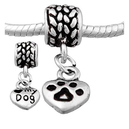 Sterling Silver I Love Dogs Word Dangle Charm Bead For Bead Charm Bracelet 
